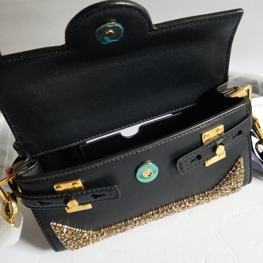 Balmain B-Buzz 19 Embellished Leather Crossbody Bag Black - Picture 7 of 15